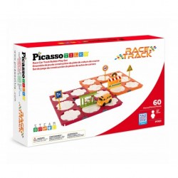 Picasso Tiles 60pcs Race Car Track Builder Playset with School Bus