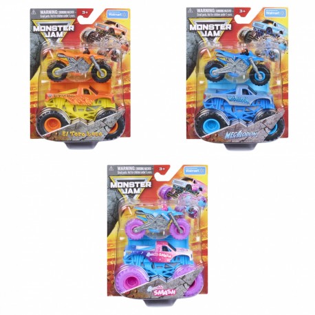 Monster Jam 1:64 Monster Truck and Dirt Bike Vehicle 2-Pack Asst